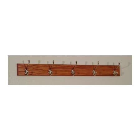 Wooden Mallet 36" Coat Rack with 5 Nickel Hooks - Medium Oak HCR-5NMO